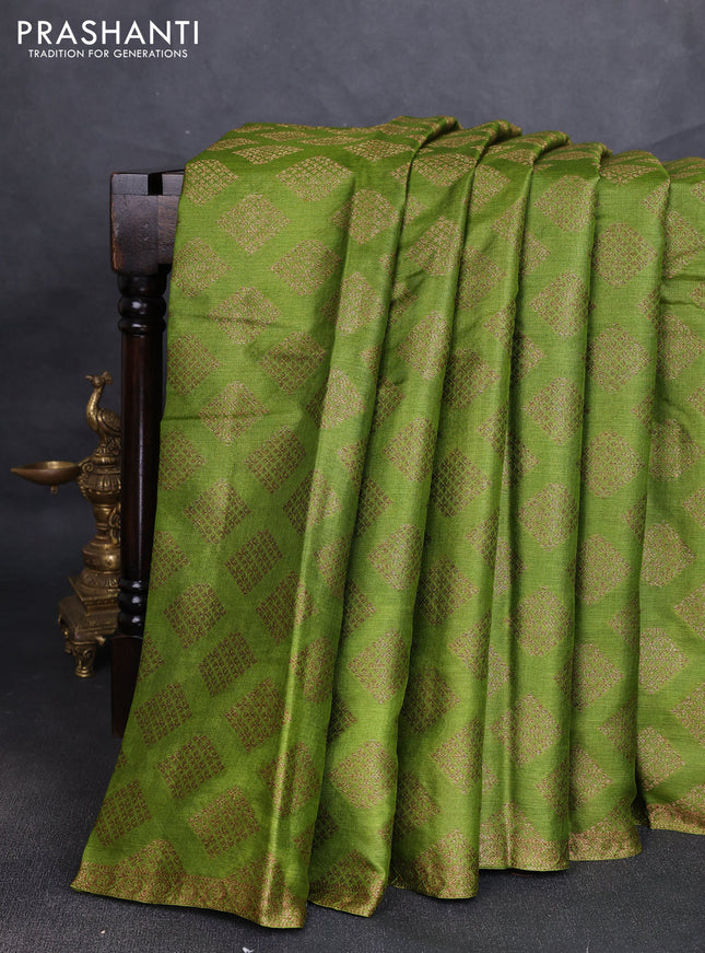 Banarasi tussar silk saree mehendi green and wine shade with allover thread & zari woven buttas and small woven border
