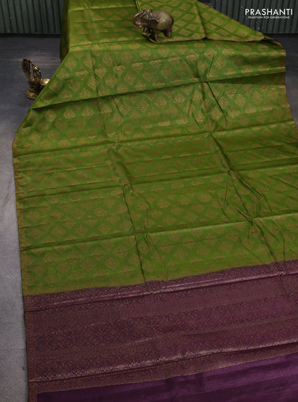 Banarasi tussar silk saree mehendi green and wine shade with allover thread & zari woven buttas and small woven border