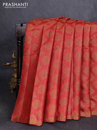 Banarasi tussar silk saree rustic orange and wine shade with allover thread & zari woven buttas and small woven border