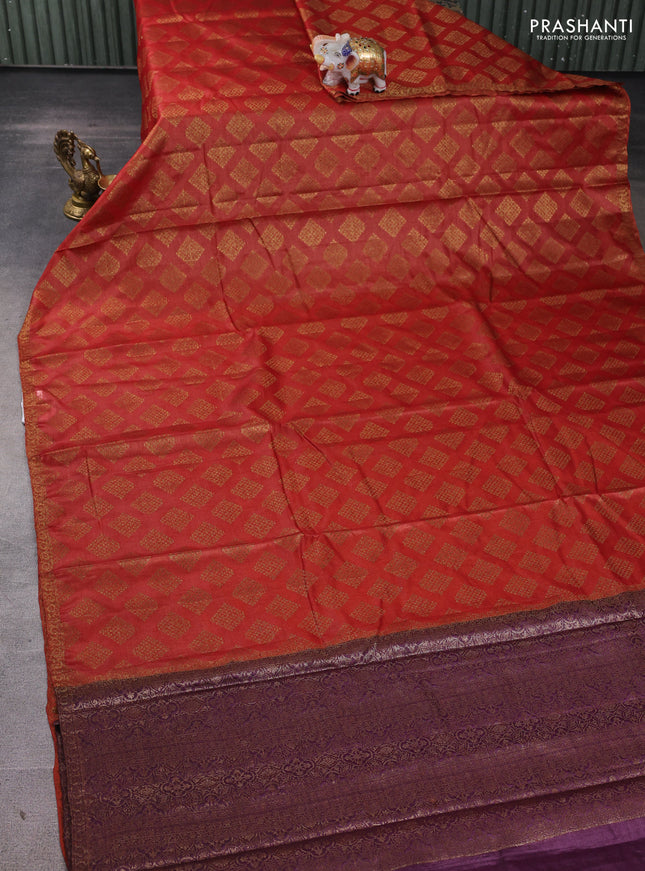 Banarasi tussar silk saree rustic orange and wine shade with allover thread & zari woven buttas and small woven border