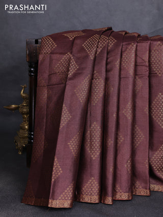 Banarasi tussar silk saree brown and maroon with allover thread & zari woven buttas and small woven border