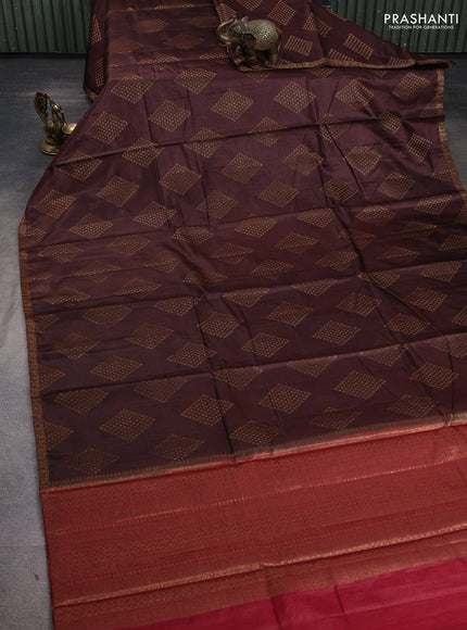 Banarasi tussar silk saree brown and maroon with allover thread & zari woven buttas and small woven border