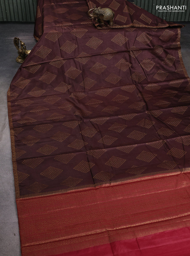 Banarasi tussar silk saree brown and maroon with allover thread & zari woven buttas and small woven border