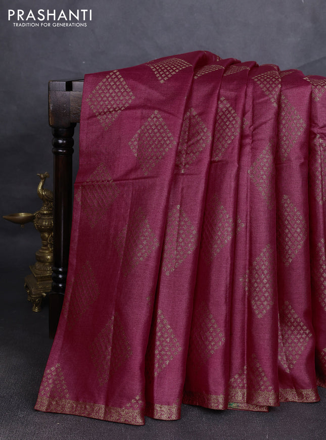 Banarasi tussar silk saree maroon and green with allover thread & zari woven buttas and small woven border