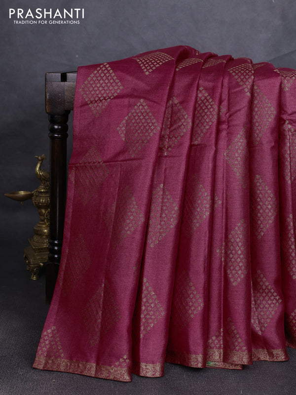 Banarasi tussar silk saree maroon and green with allover thread & zari woven buttas and small woven border