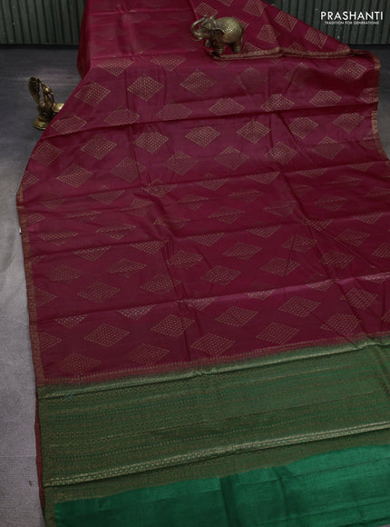 Banarasi tussar silk saree maroon and green with allover thread & zari woven buttas and small woven border