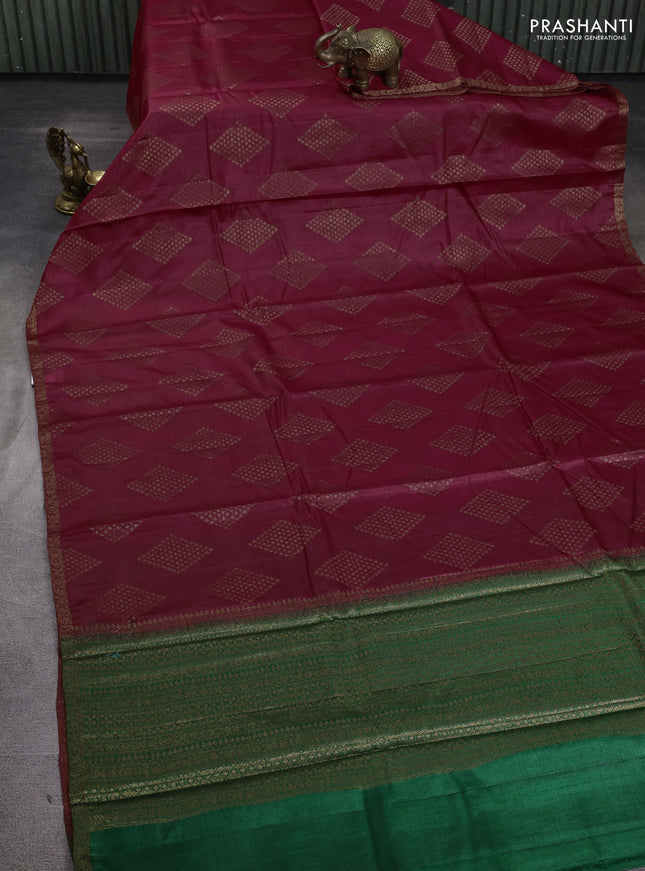 Banarasi tussar silk saree maroon and green with allover thread & zari woven buttas and small woven border
