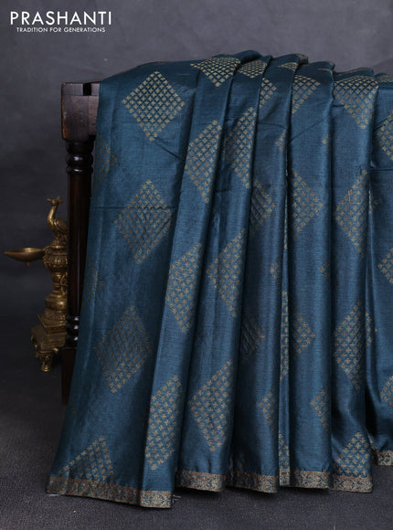 Banarasi tussar silk saree peacock green and magenta pink with allover thread & zari woven buttas and small woven border