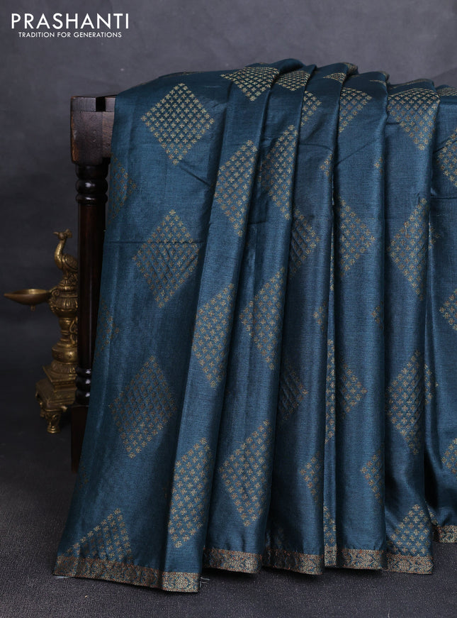 Banarasi tussar silk saree peacock green and magenta pink with allover thread & zari woven buttas and small woven border