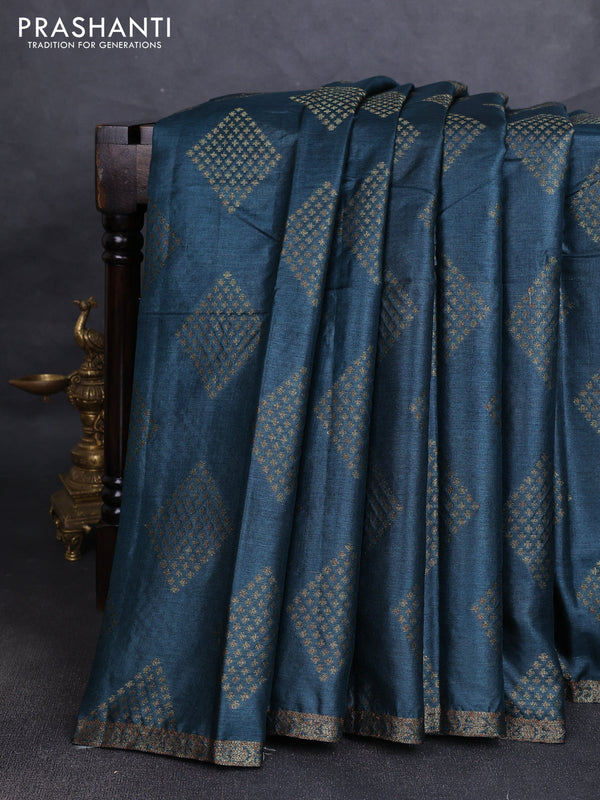 Banarasi tussar silk saree peacock green and magenta pink with allover thread & zari woven buttas and small woven border