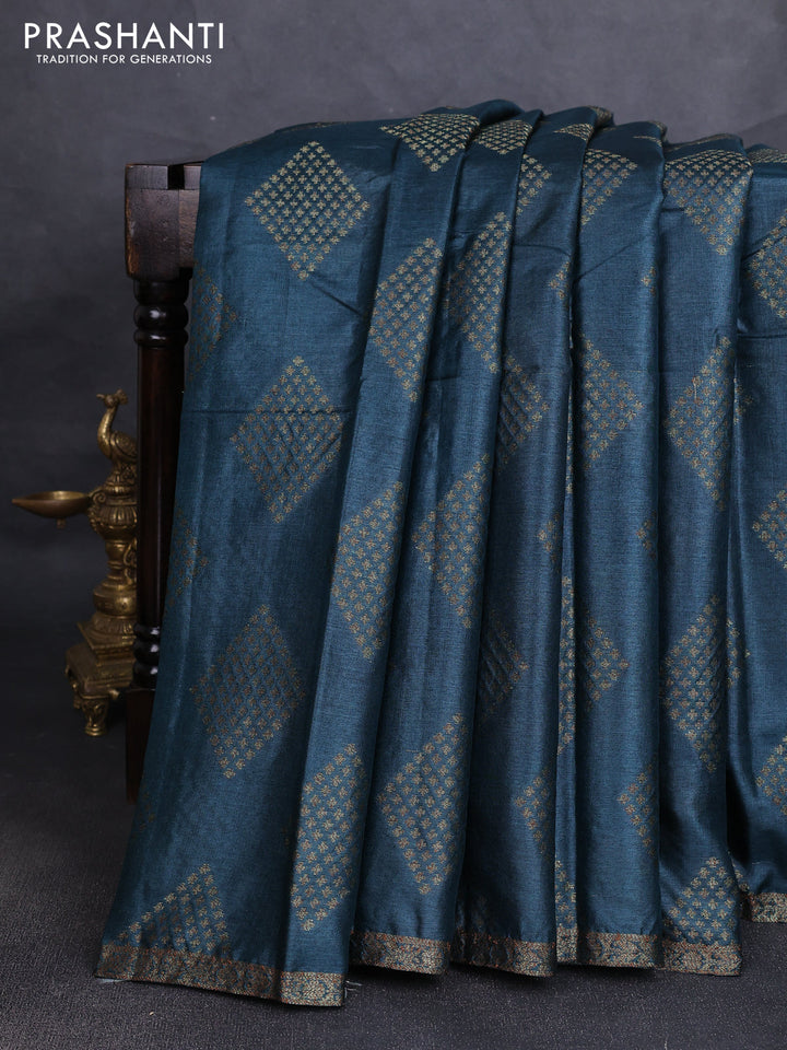 Banarasi tussar silk saree peacock green and magenta pink with allover thread & zari woven buttas and small woven border