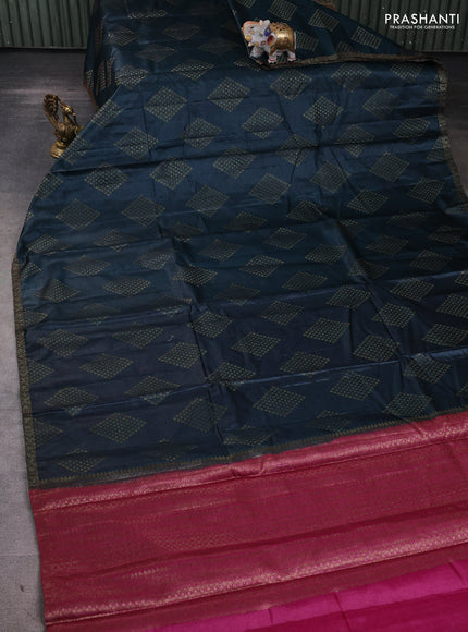 Banarasi tussar silk saree peacock green and magenta pink with allover thread & zari woven buttas and small woven border
