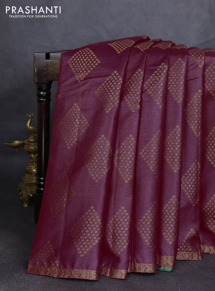 Banarasi tussar silk saree magenta pink and green with allover thread & zari woven geomatric buttas and small woven border