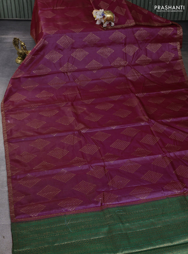 Banarasi tussar silk saree magenta pink and green with allover thread & zari woven geomatric buttas and small woven border