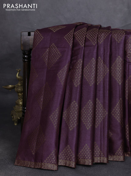 Banarasi tussar silk saree wine shade and green with allover thread & zari woven buttas and small woven border