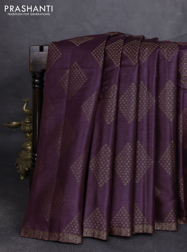 Banarasi tussar silk saree wine shade and green with allover thread & zari woven buttas and small woven border