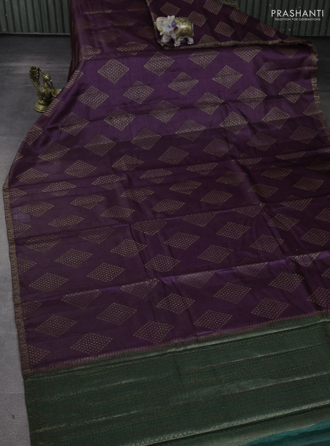 Banarasi tussar silk saree wine shade and green with allover thread & zari woven buttas and small woven border