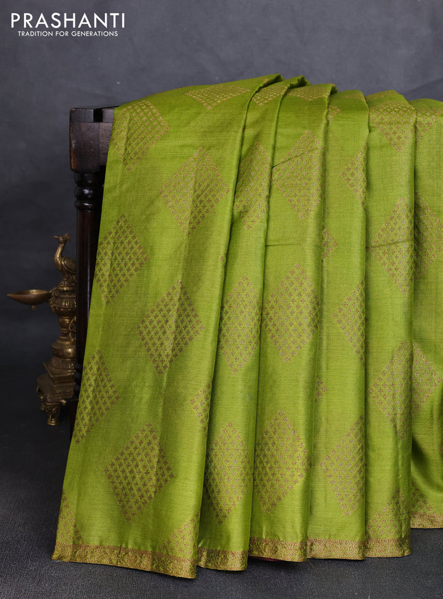 Banarasi tussar silk saree mehendi green and wine shade with allover thread & zari woven buttas and small woven border