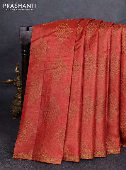 Banarasi tussar silk saree rustic orange and wine shade with allover thread & zari woven geomatric buttas and small woven border