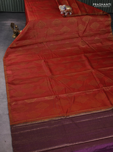Banarasi tussar silk saree rustic orange and wine shade with allover thread & zari woven geomatric buttas and small woven border
