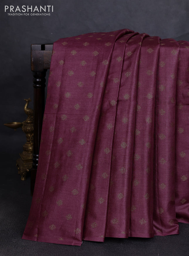 Banarasi tussar silk saree pastel maroon with allover thread & zari woven buttas in borderless style