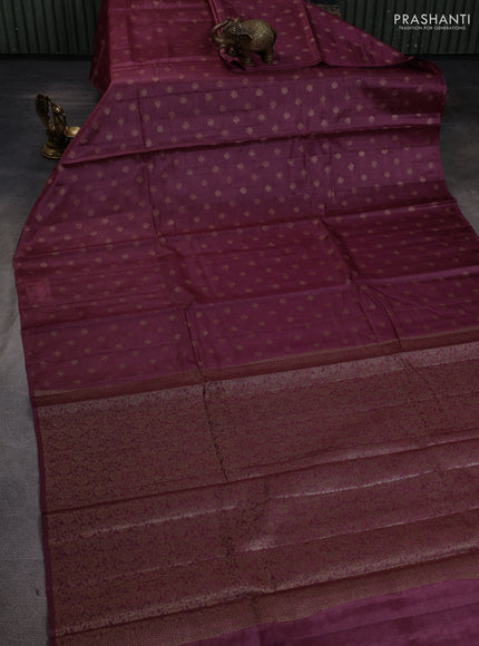 Banarasi tussar silk saree pastel maroon with allover thread & zari woven buttas in borderless style