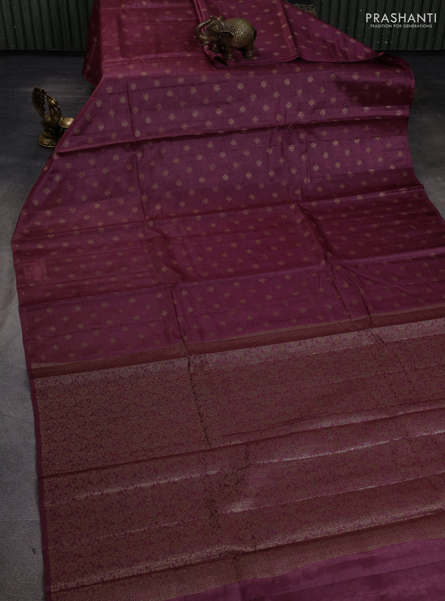 Banarasi tussar silk saree pastel maroon with allover thread & zari woven buttas in borderless style