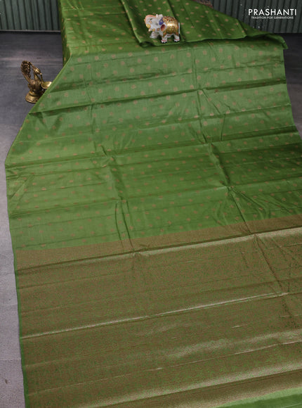 Banarasi tussar silk saree mehendi green with allover thread & zari woven buttas in borderless style