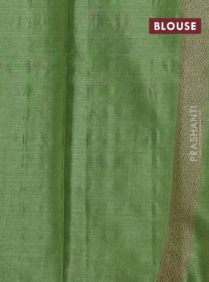 Banarasi tussar silk saree mehendi green with allover thread & zari woven buttas in borderless style