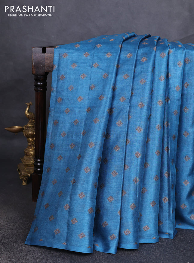 Banarasi tussar silk saree pastel blue with allover thread & zari woven buttas in borderless style