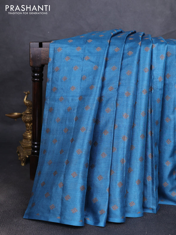 Banarasi tussar silk saree pastel blue with allover thread & zari woven buttas in borderless style