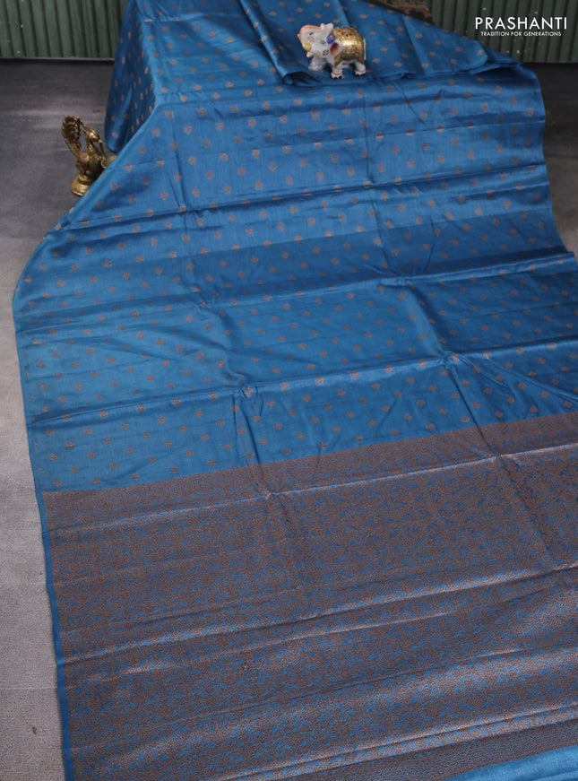 Banarasi tussar silk saree pastel blue with allover thread & zari woven buttas in borderless style