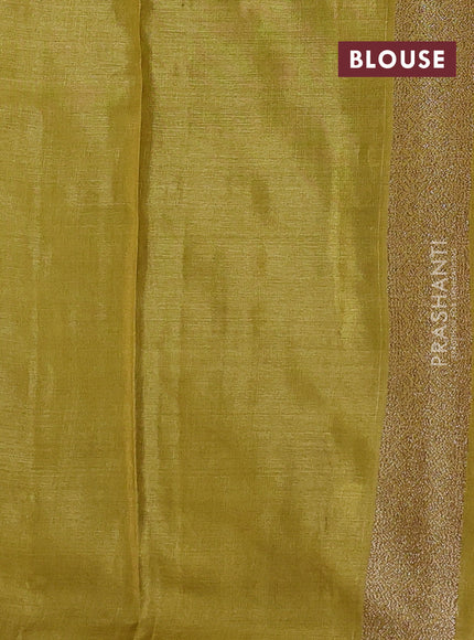 Banarasi tussar silk saree mustard green with allover thread & zari woven buttas in borderless style