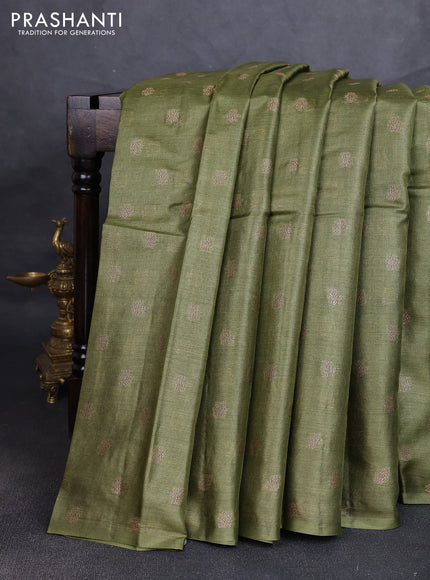 Banarasi tussar silk saree sap green with allover thread & zari woven buttas in borderless style