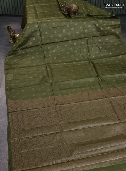 Banarasi tussar silk saree sap green with allover thread & zari woven buttas in borderless style