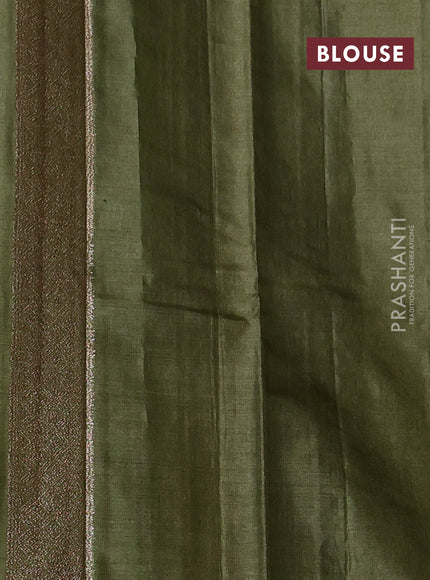 Banarasi tussar silk saree sap green with allover thread & zari woven buttas in borderless style