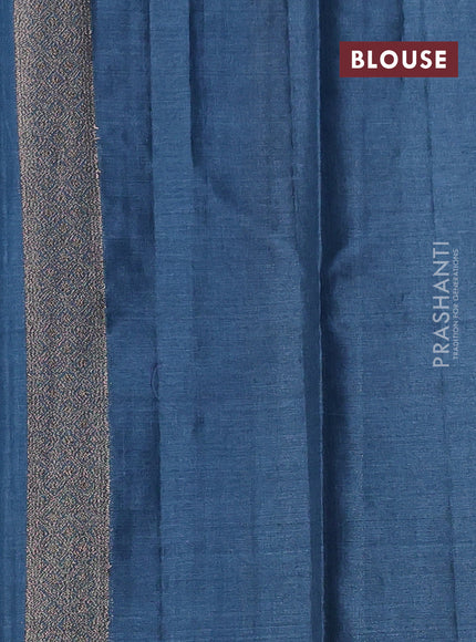 Banarasi tussar silk saree peacock blue with allover thread & zari woven buttas in borderless style