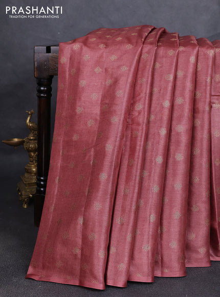 Banarasi tussar silk saree dark peach with allover thread & zari woven buttas in borderless style