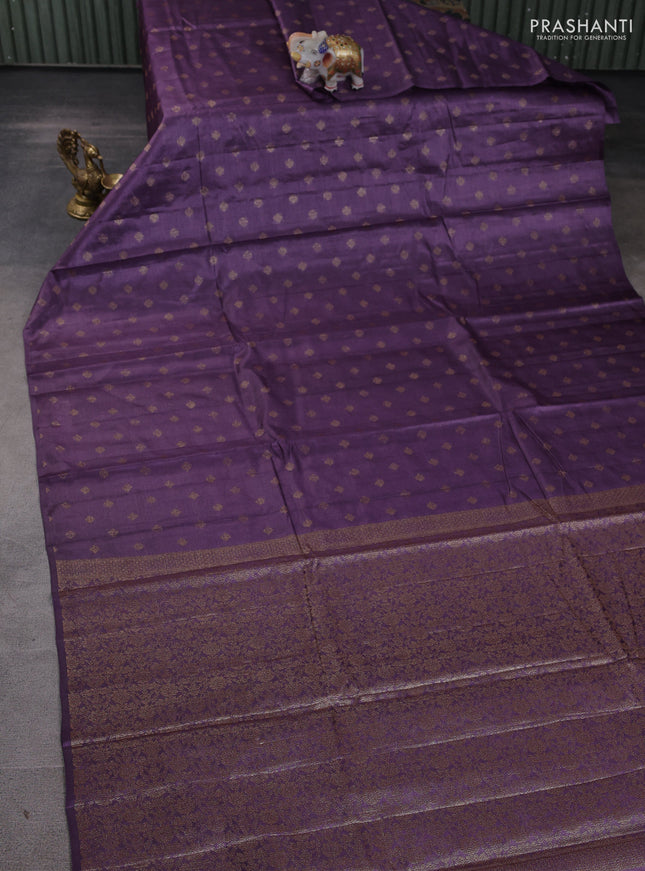 Banarasi tussar silk saree wine shade with allover thread & zari woven buttas in borderless style