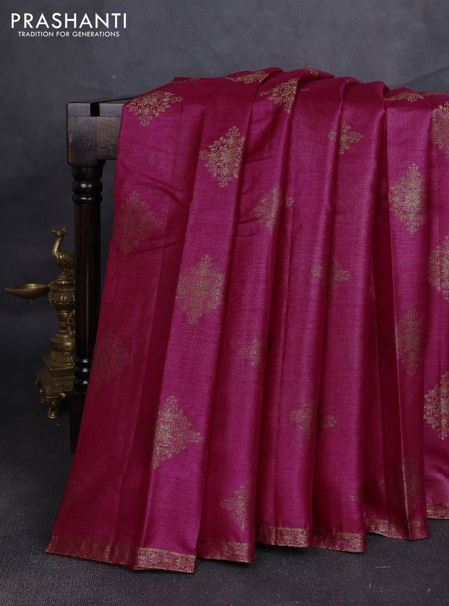 Banarasi tussar silk saree dark pink with allover thread & zari woven buttas and small woven border
