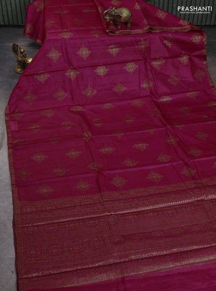 Banarasi tussar silk saree dark pink with allover thread & zari woven buttas and small woven border