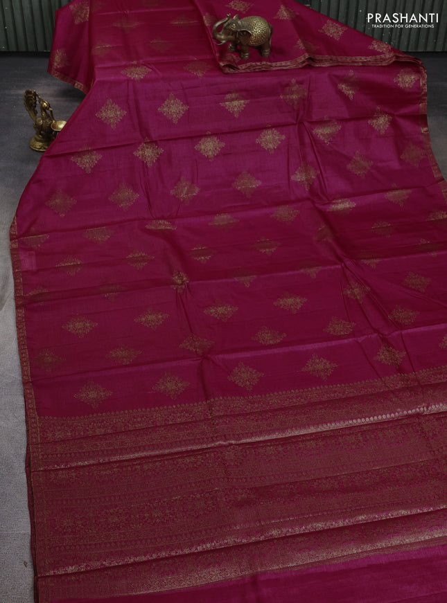 Banarasi tussar silk saree dark pink with allover thread & zari woven buttas and small woven border