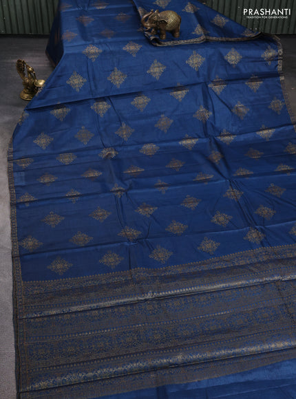 Banarasi tussar silk saree peacock blue with allover thread & zari woven buttas and small woven border
