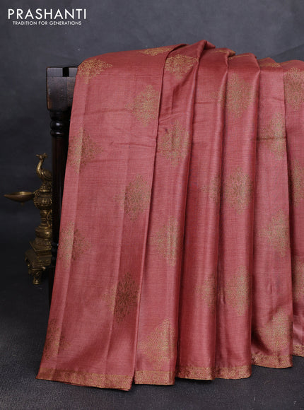 Banarasi tussar silk saree dark peach with allover thread & zari woven buttas and small woven border