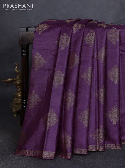 Banarasi tussar silk saree wine shade with allover thread & zari woven buttas and small woven border