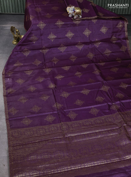 Banarasi tussar silk saree wine shade with allover thread & zari woven buttas and small woven border