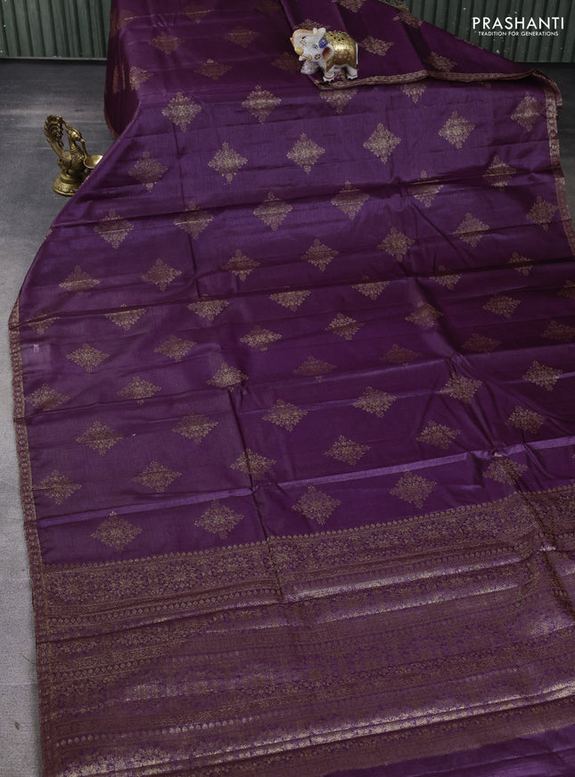 Banarasi tussar silk saree wine shade with allover thread & zari woven buttas and small woven border