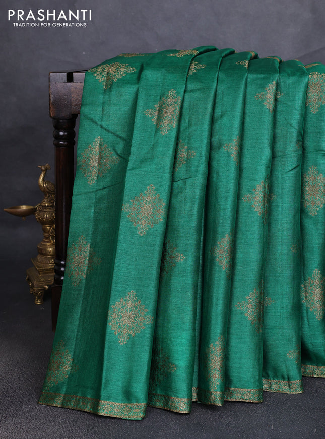 Banarasi tussar silk saree green with allover thread & zari woven buttas and small woven border