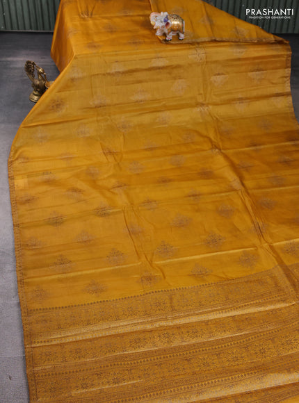 Banarasi tussar silk saree mustard yellow with allover thread & zari woven buttas and small woven border