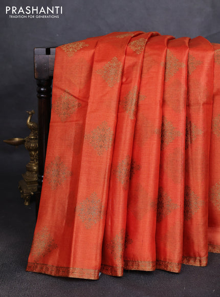 Banarasi tussar silk saree rustic orange with allover thread & zari woven buttas and small woven border
